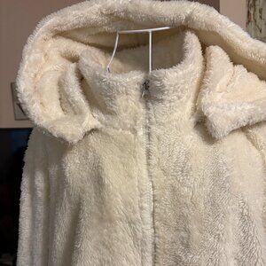 Woman Within Ivory Fluffy Sherpa Hoodie Jacket, Womens size 22/24